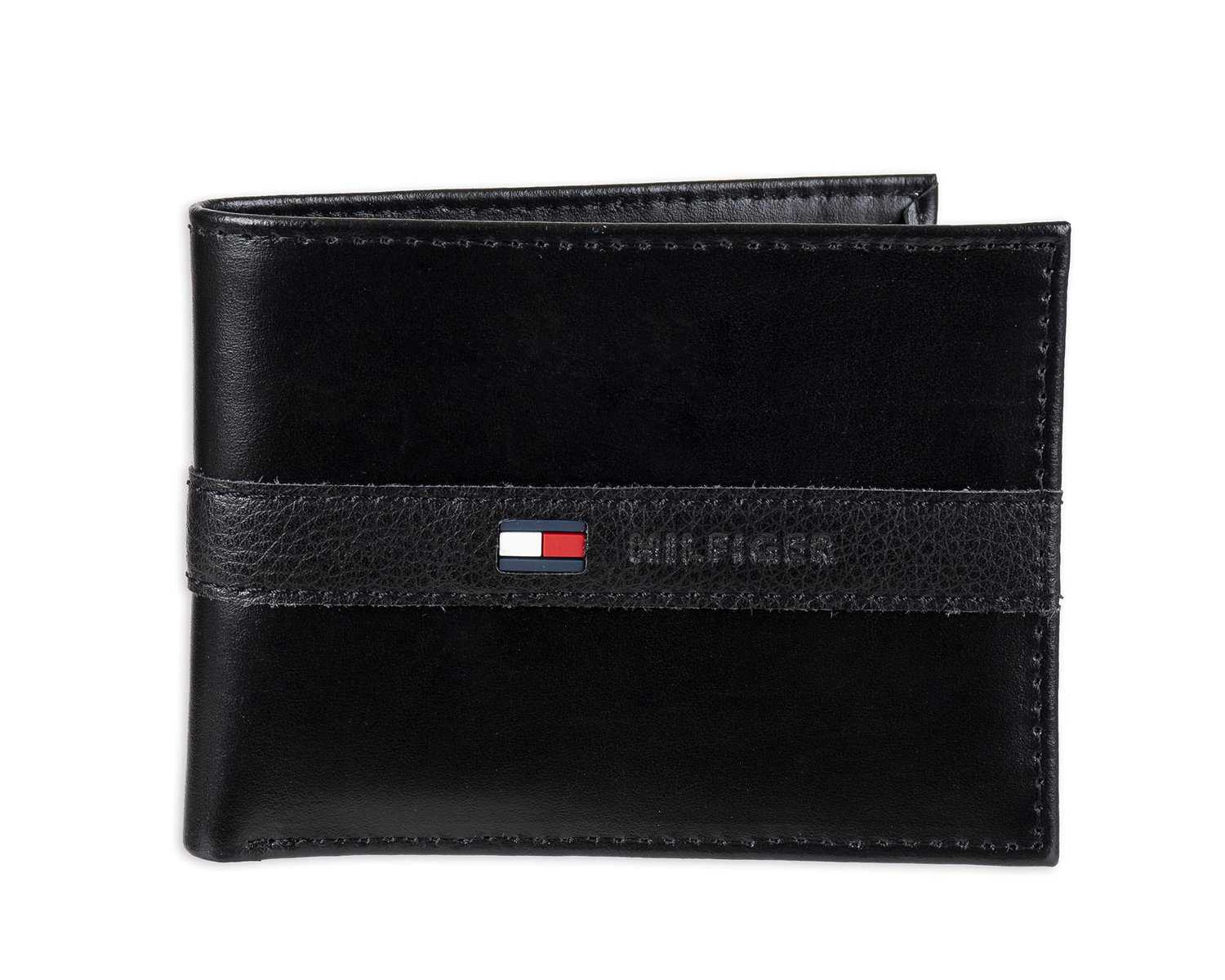 Tommy Hilfiger Men'S Ranger Leather Passcase Wallet with Removable Card Holder, Black, One Size