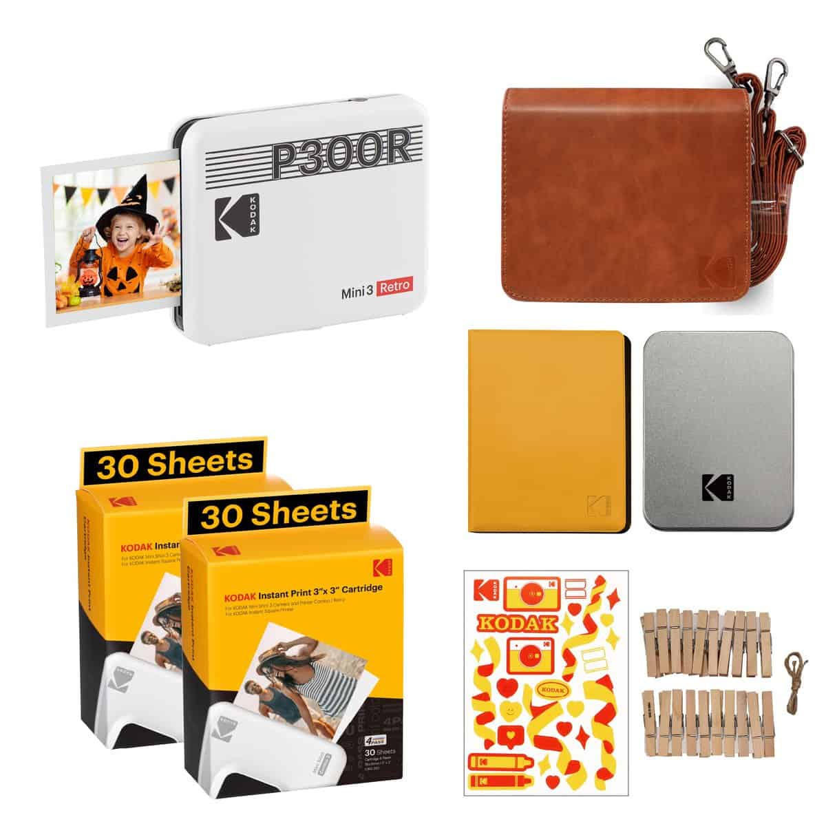 KODAK Mini 3 Retro 4PASS Portable Photo Printer (3x3 inches) + 68 Sheets Gift Bundle, White