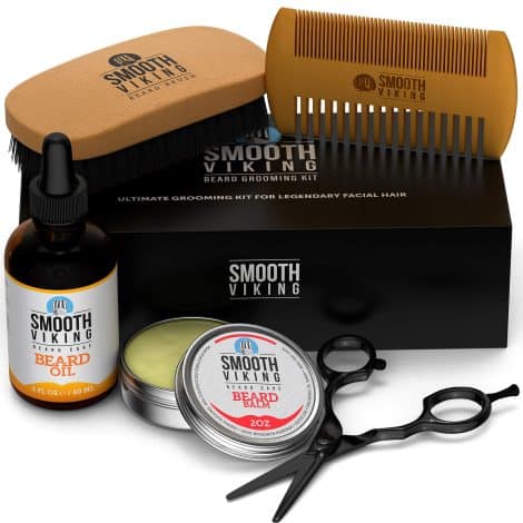 Smooth Viking- Men’s Beard Grooming Set includes Beard Brush, Comb, Scissors, Moisturizing Oil, and Taming Balm.