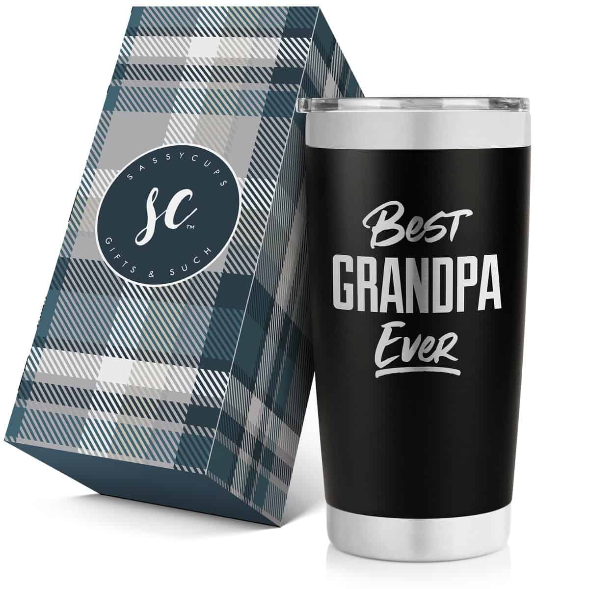 SassyCups Best Grandpa Ever | 20 Ounce Engraved Black Stainless Steel Insulated Travel Mug | Happy Birthday Cup for Grandpa | New Grandpa Tumbler | Grandpa Again | Grandad Tumbler | New Grandfather