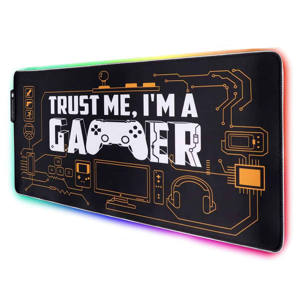 Speed RGB Gaming Mouse Pad, Soft Glowing 14 LED Modes, Gaming Desk Keyboard Pad, Mouse Mat, Non-Slip Rubber Base - 78x30 cm - I am a Gamer Quote