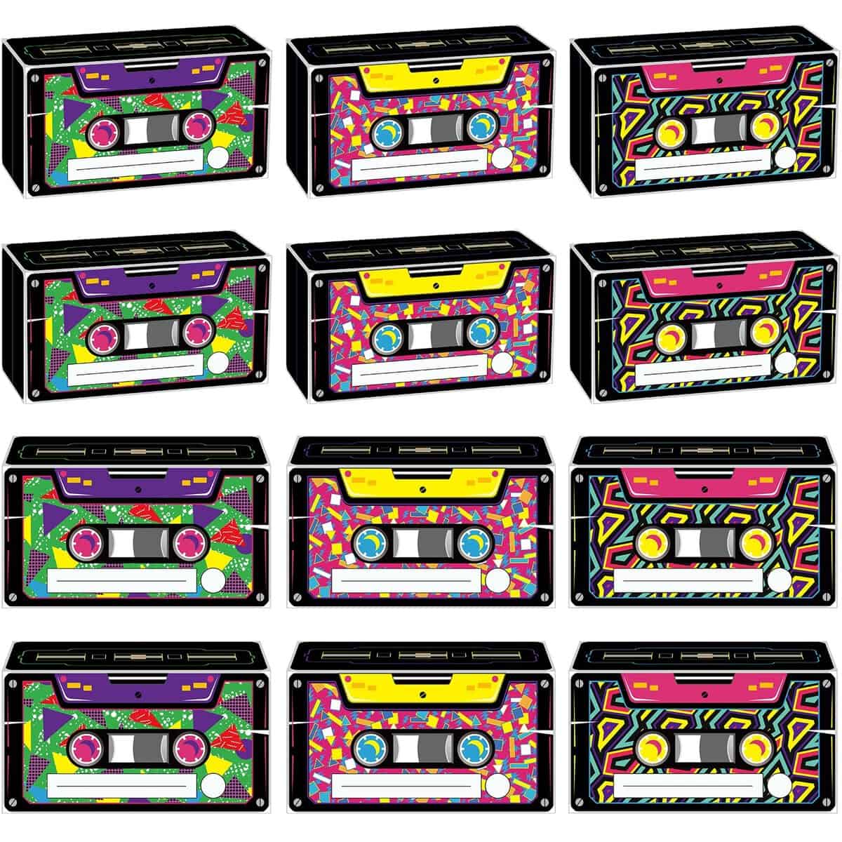 12 Pcs 80s 90s Favor Boxes Retro Radio Gift Boxes Back to the 1980 Candy Boxes Cassette Tape Goodie Gable Boxes 80s 90s Paper Present Boxes for Retro Boom Hip Hop 80s 90s Theme Birthday Party Supplies