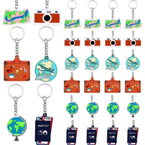 24-pack Adventure Keychains: Retro Voyage Keyring Set for Retirement, Farewell, Birthday, Baby Shower, Party Decorations, Camping Gift.