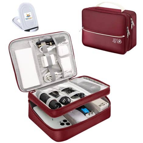 Seagull Fashionable Double Layer Electronics Organizer with Mobile Stand, Cable Bag – 27 X 20 X 9 cm – Wine Red.