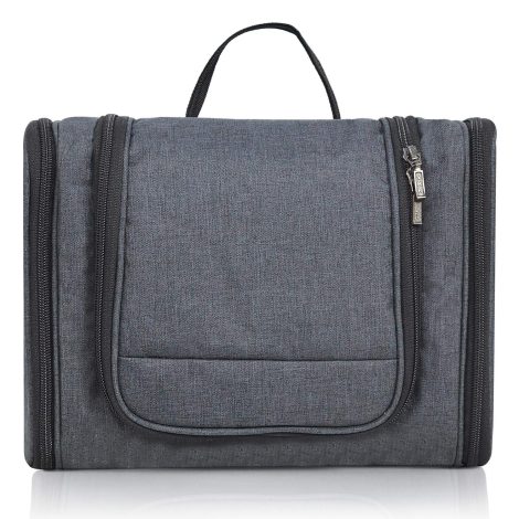 Compact Hanging Toiletry Kit for Men and Women – Dark Grey Cosmetics Bag by FATMUG.