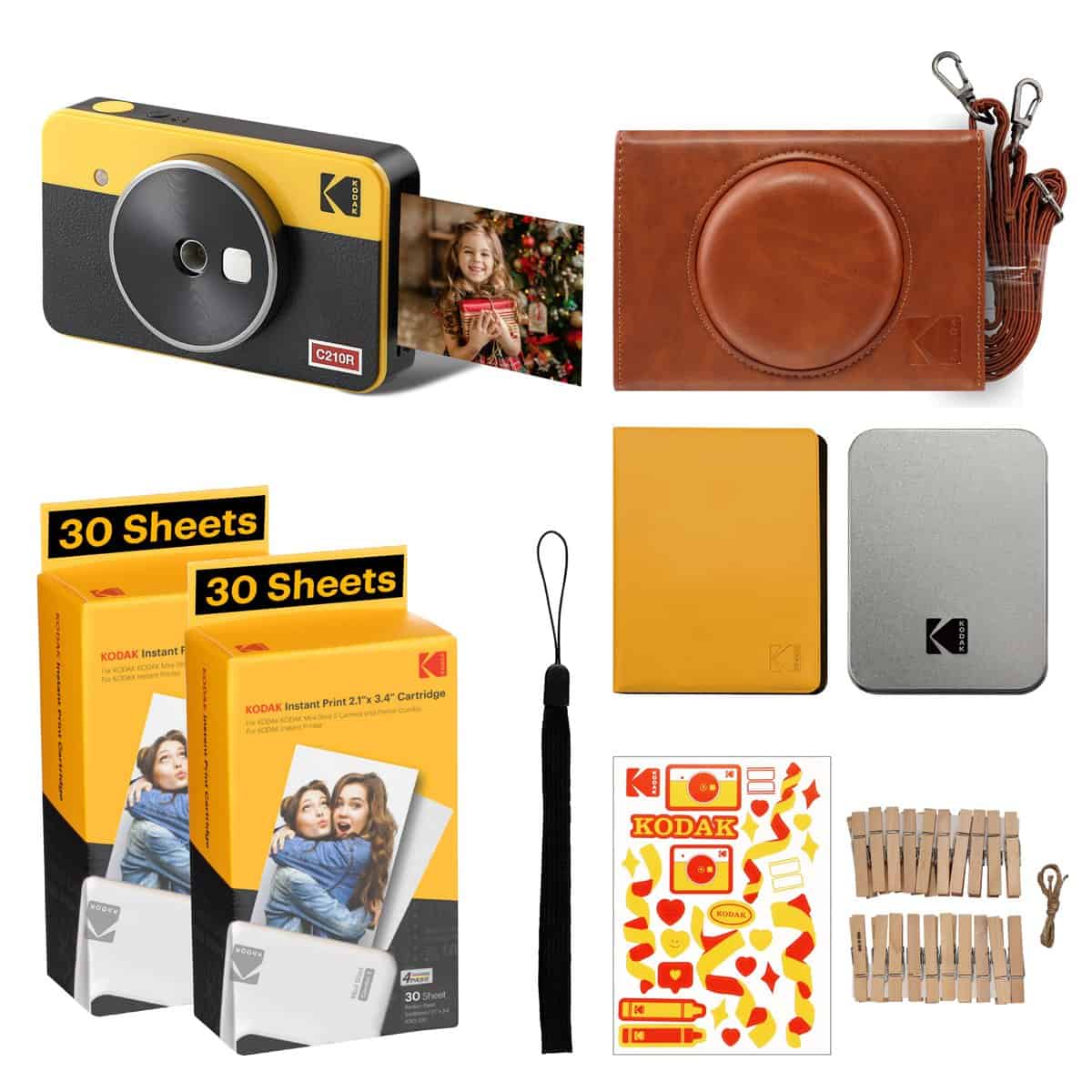 KODAK Mini Shot 2 Retro 4PASS 2-in-1 Instant Camera and Photo Printer (2.1x3.4 inches) + 68 Sheets Gift Bundle, Yellow