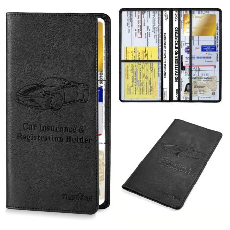 Car Insurance and Registration Holder: Tildosac’s Stylish PU Leather Wallet for Essential Vehicle Documents in Black, India.