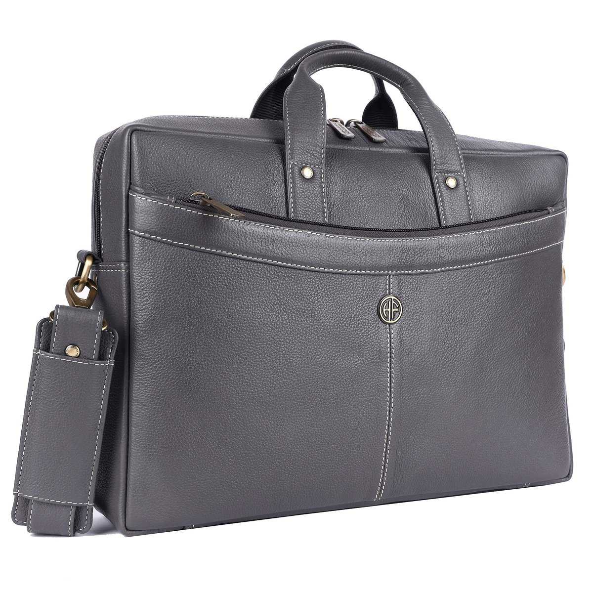 HAMMONDS FLYCATCHER Laptop Bag for Men - Genuine Leather Messenger Bag for Office -Fits up to 16 Inch Laptop -Graphite Grey Shoulder Bag with Multiple Compartments -Executive Leather Bag - Work/Travel