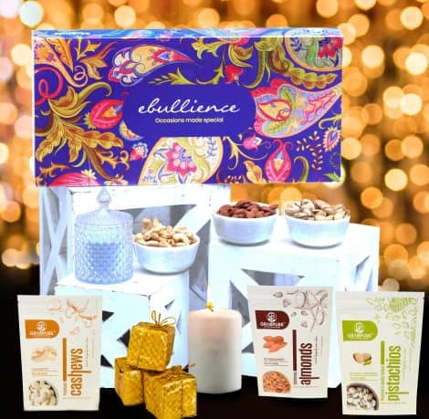 Winter Delights Dry Fruit Combo: Cashews 250g, Almonds 250g, and Pistachios 250g. Perfect for gifting this Christmas and New Year!