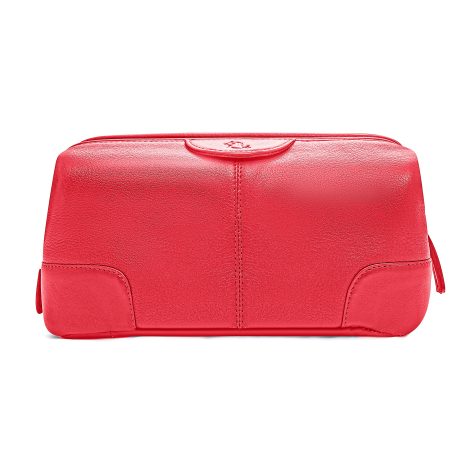 KARA Red Obama Leather Toiletry Kit – A versatile, genuine leather pouch for your travel essentials.