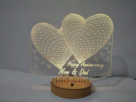 Personalized 3D LED lamp with text, ideal for gifting on special occasions, in multicolour design.