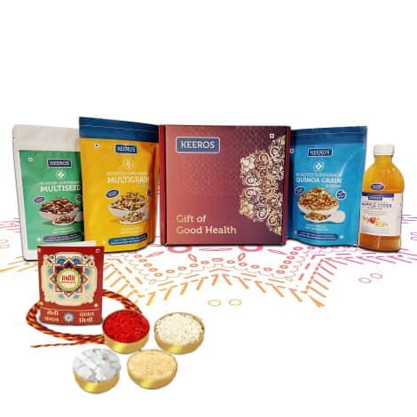 Premium gift pack containing a nutritious combo of snacks, drinks, and Bhai Dooj essentials for brothers.