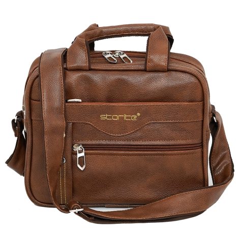 Compact and trendy PU leather crossbody bag for men and women, ideal for travel and work. (Dimensions: 25 cm x 11 cm x 20 cm, Coffee Brown)