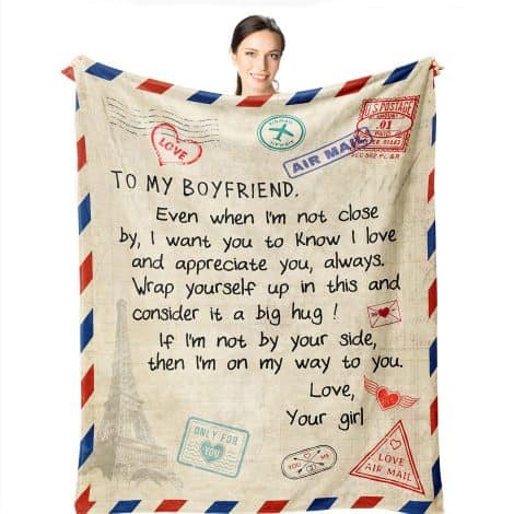 Romantic and Sentimental 60″x50″ Boyfriend Blanket – Best Anniversary/Birthday Gift for Men, from Girlfriend.