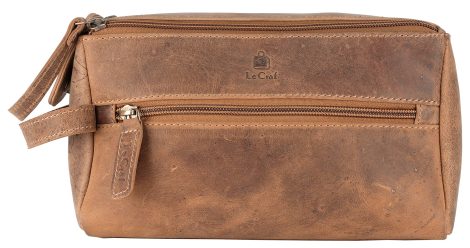 Beige Le Craf Leather Toiletry Bag, a stylish and practical choice for your travel essentials.