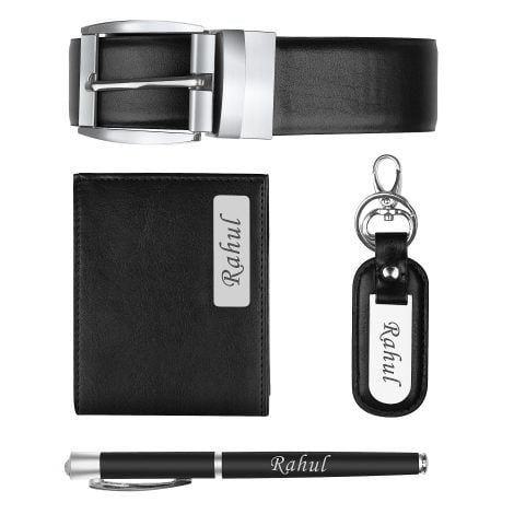 Customized Wallet Gift Set for Men with Keychain, Pen, and Belt; Perfect for Brother, Husband, Father, Boyfriend.