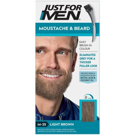 Just for Men Gel Color for Mustache and Beard, 20g – Light Brown No. M-25. Ideal for Indian consumers.