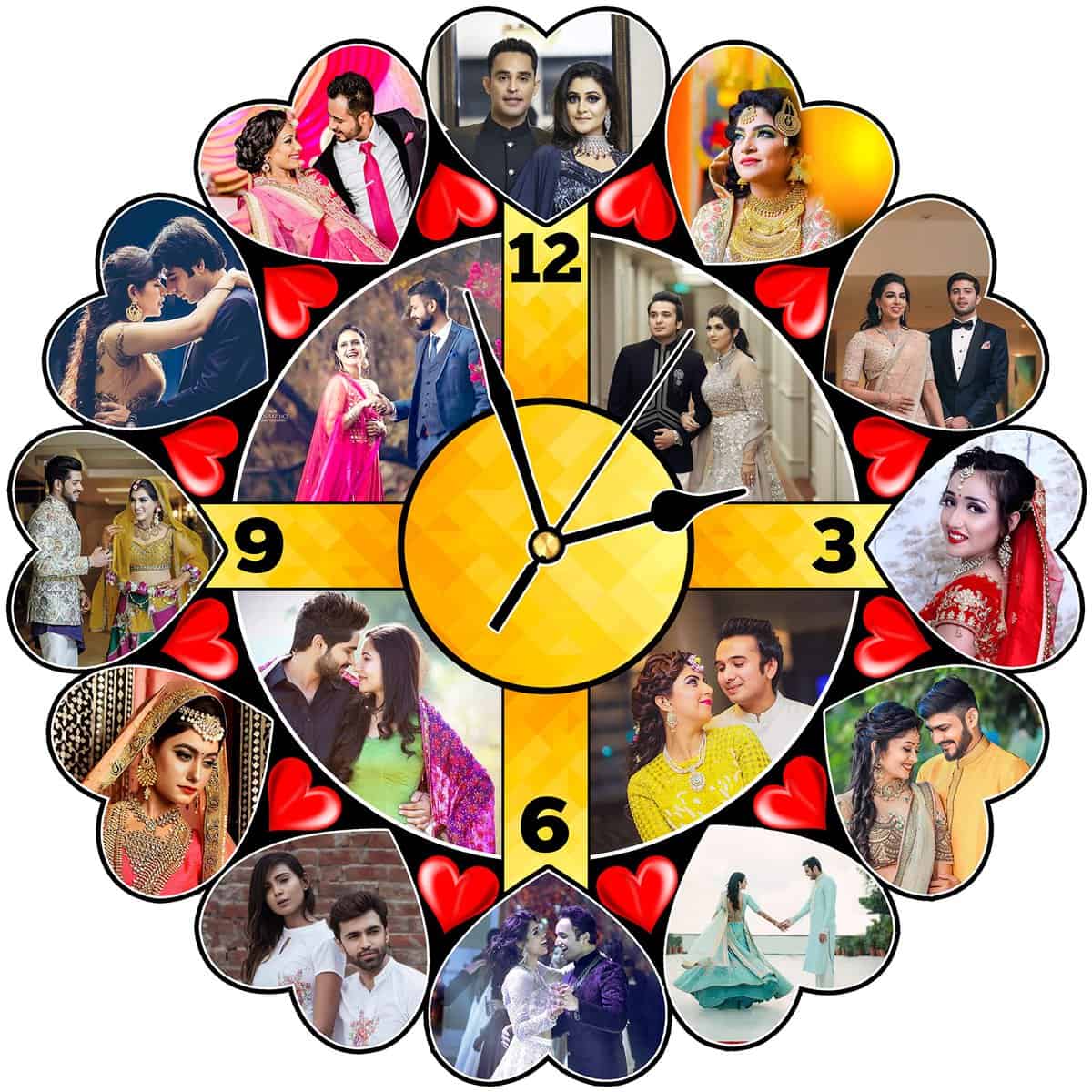 Shri Kanth Art® Personalized Wedding Photo Collage Clock Shape Ideal for Husband & Fiance Gift Best Memories Photo Frame Wall Art Decor Gift-(Frame Size 16x16 Inch)