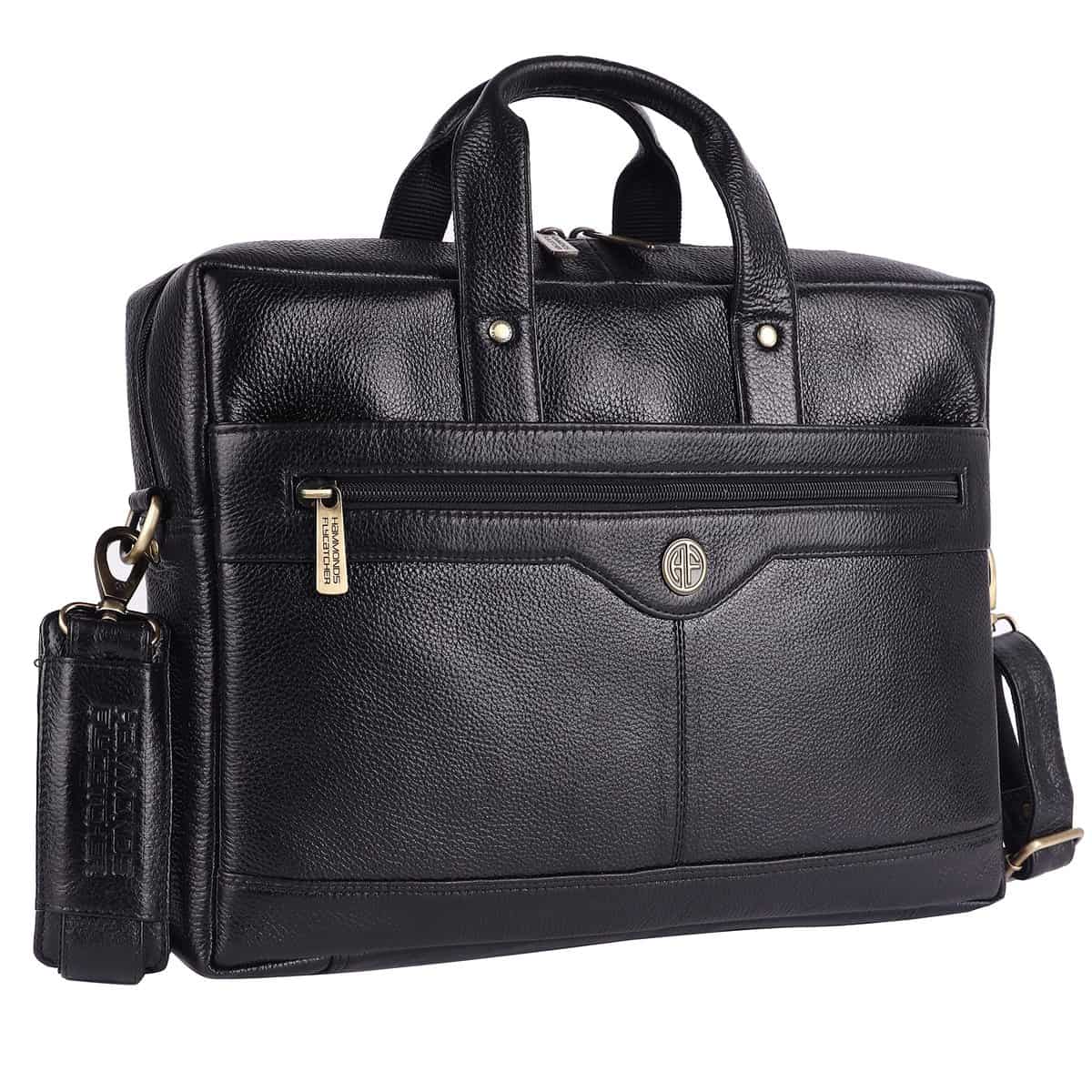 HAMMONDS FLYCATCHER Laptop Bag for Men - Genuine Leather Office Bag with Multiple Compartments - Fits 14/15.6/16 Inch Laptop Bag - Messenger and Shoulder Bag for Travel - Water Resistant - Black