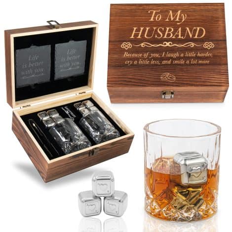 GreenCor – Whiskey Glass Set, Engraved “To My Husband” – Ideal Birthday, Christmas, Wedding Gift for Indian Men.