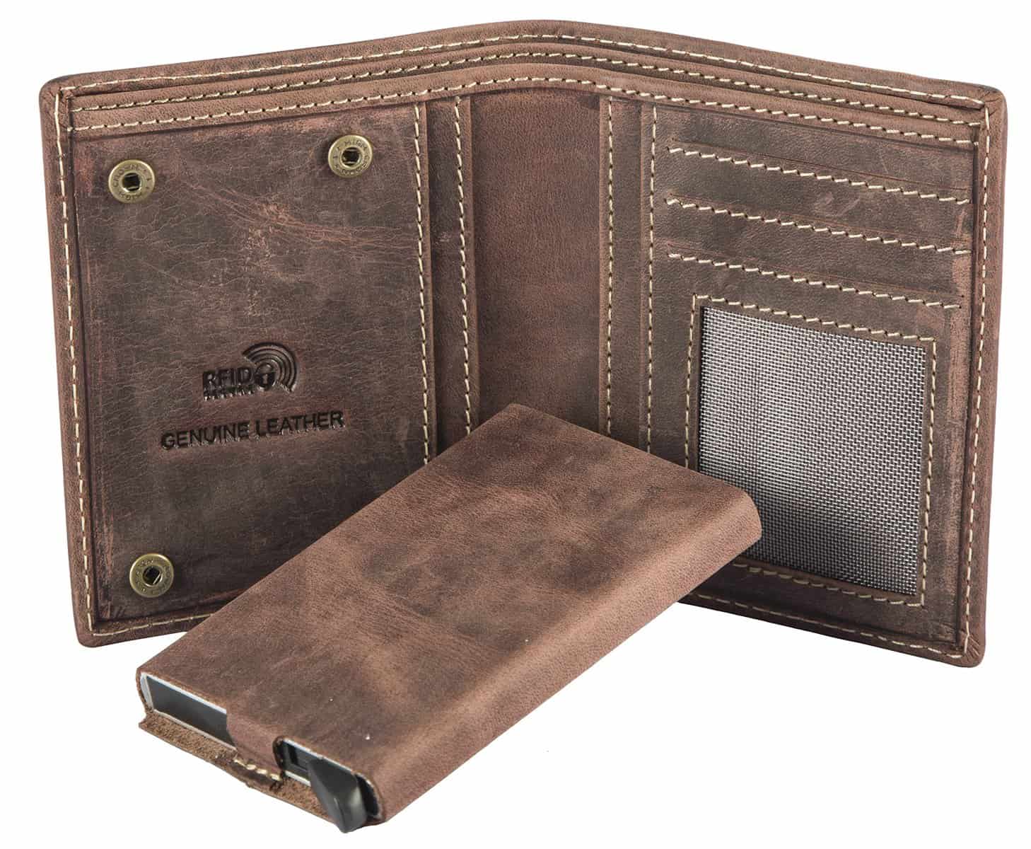 HIDE & SKIN RFID Manchester Genuine Leather Wallet with Detachable Card Case for Men with Gift Box (Redwood Brown)