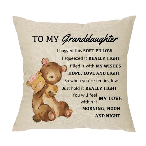 Funny Granddaughter Gift Pillow Cover for Girls Birthday & Christmas, from Grandparents. 18″x 18″.