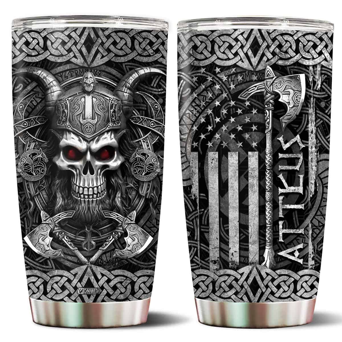 WONWIX Personalized Viking Gifts for Men Dad 20oz Stainless Steel Insulated Coffee Cup Travel Mug Thermos Tumbler with Lid Christmas Birthday Fathers Day Valentine Gift for Husband Son Boy