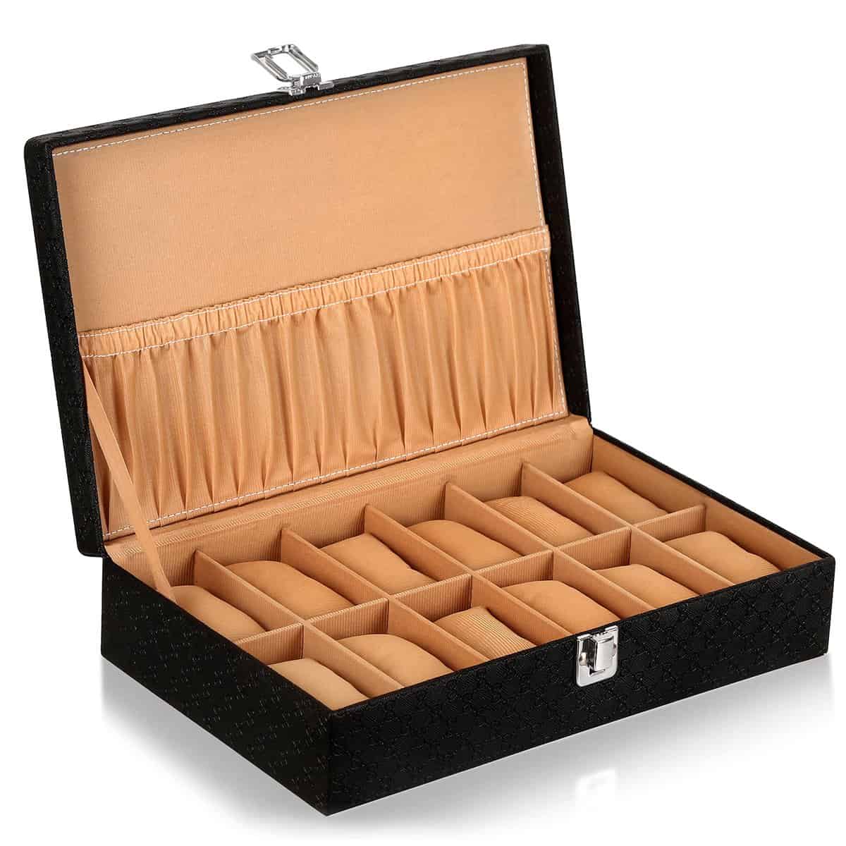 LEDO Watch Box Case Organizer in 12 slots of Watches in Black & Cream Color for Unisex