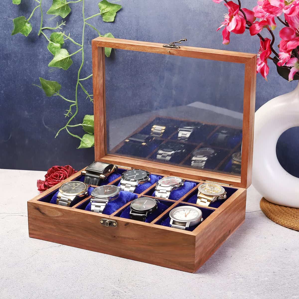 Royal Craft Expertise Watch Box For Men, Watch Storage Box,Wooden Watch organiser, Watch Holder For Men,Gift for him, Anniversary, Valentine;s Day, Father's Day (Brown sheesham)