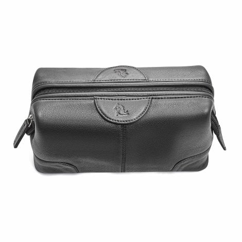 KARA Obama Black Leather Toiletry Bag – Perfect for Traveling, Shaving, and Makeup – Unisex.