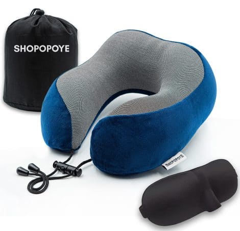 Travel Comfort Set: Memory Foam Neck Pillow & Eye Mask for Restful Journeys – Blue