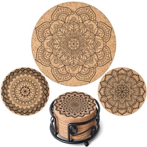 12-piece set of MASGALACC absorbent cork drink coasters, ideal for home decor and gifting in India.